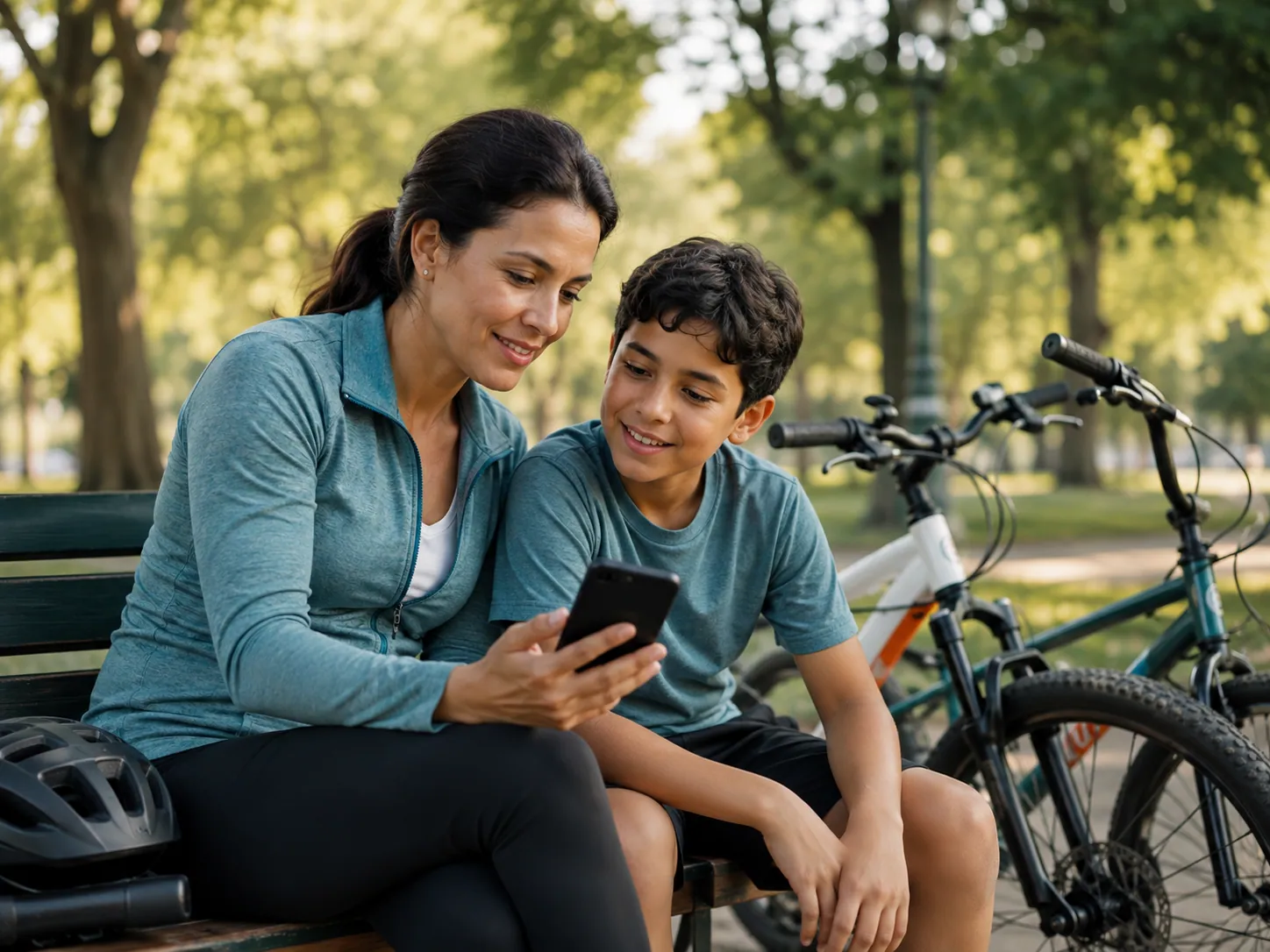 Mãe e filho acompanhando juntos uma atividade no celular